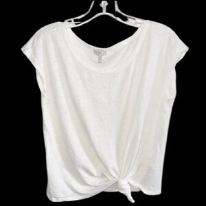 Joie Linen White XS S/S Tie hem Tee Shirt Top Classic Basic Layering Casual